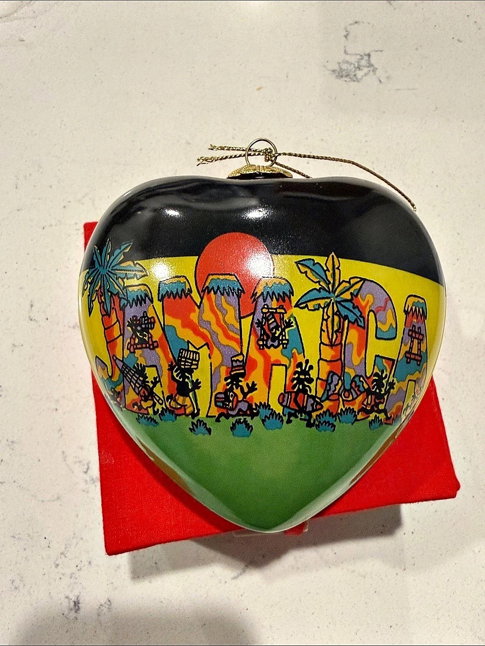 Jamaica Heart Holiday Ornament in Green & Black